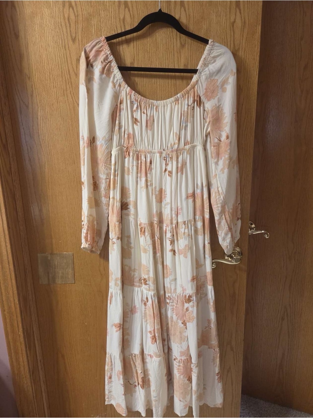 American Eagle Outfitters Cream Maxi Dress with Peach Floral Print